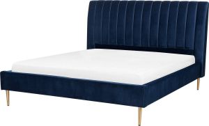 Beliani MARVILLE Tweepersoonsbed Blauw fluweel