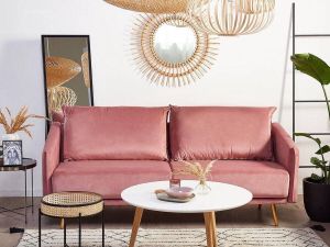 Beliani MAURA Three Seater Sofa Roze Fluweel