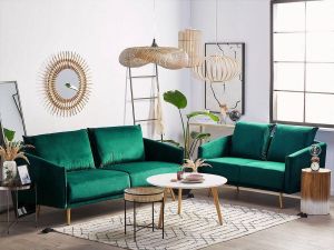 Beliani MAURA Living Room Set Groen Fluweel