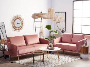Beliani MAURA Living Room Set Roze Fluweel