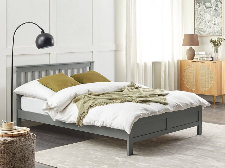 Beliani -MAYENNE -Tweepersoonsbed-Grijs-140 x 200 cm-Dennenhout