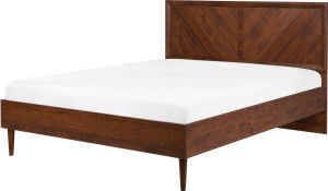 Beliani MIALET Bed met LED-verlichting donkere houtkleur 160x200