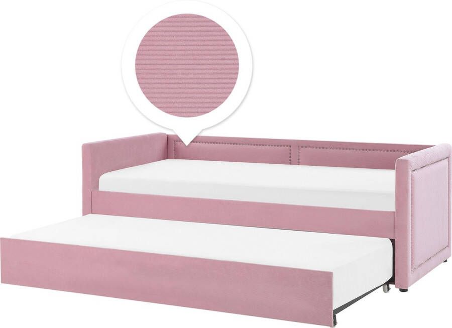 Beliani MIMIZAN Onderschuifbed-Roze-Corduroy