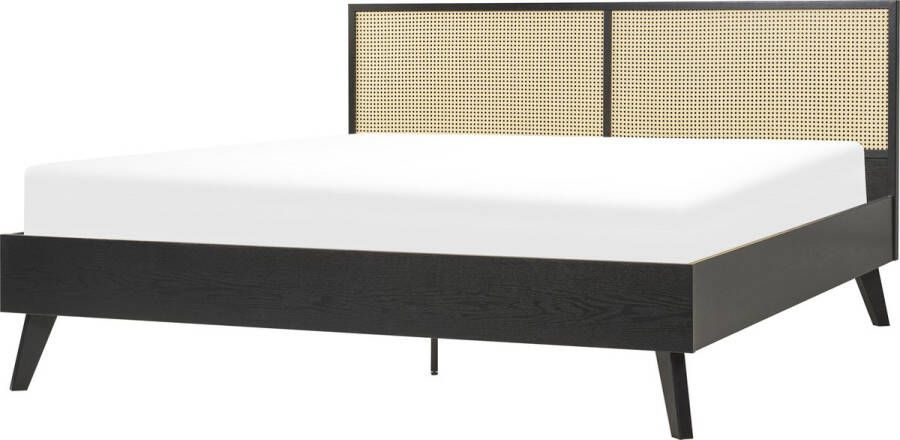 Beliani -MONPAZIER -Tweepersoonsbed-Zwart-180 x 200 cm-Populierhout