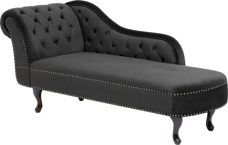 Beliani NIMES Chaise longue Zwart Linkerzijde Fluweel