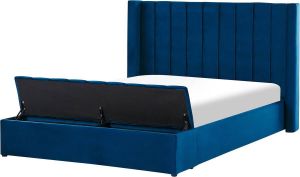 Beliani NOYERS Bed met opbergruimte blauw Fluweel