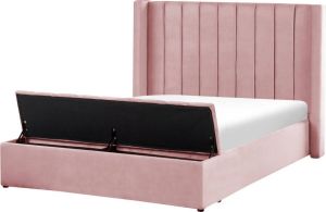 Beliani NOYERS Bed met opbergruimte roze Fluweel