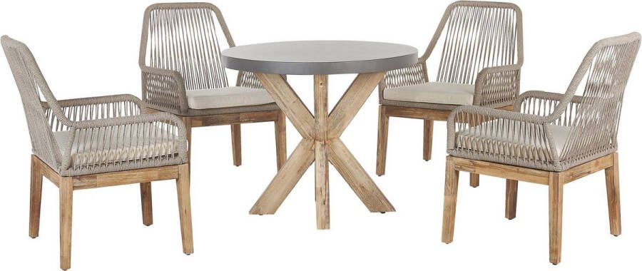 Beliani OLBIA Tuinset voor 4 Rond Grijs Beige Vezelcement
