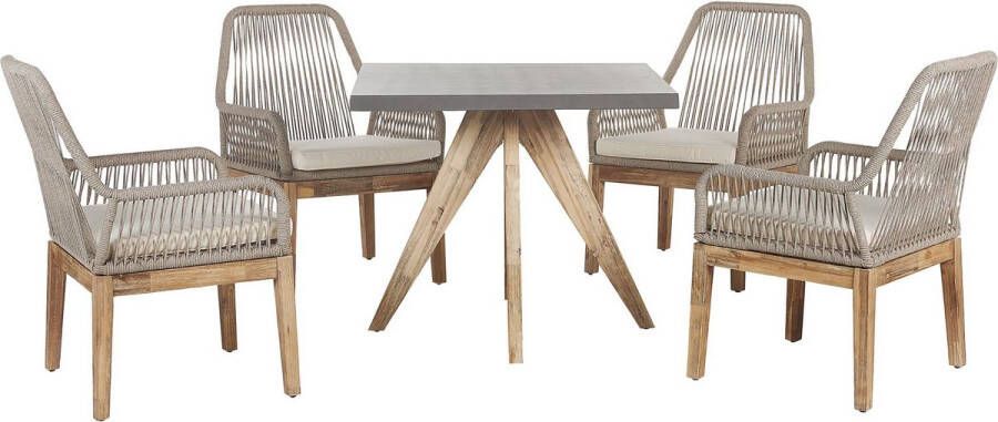 Beliani OLBIA Tuinset voor 4 Vierkant Grijs Beige Vezelcement
