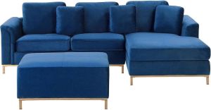 Beliani OSLO Corner Sofa (L) with Ottoman Blauw Fluweel