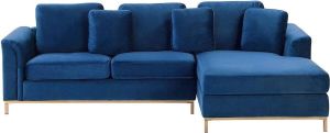 Beliani OSLO Corner Sofa (L) Blauw Fluweel