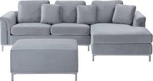 Beliani OSLO Corner Sofa (L) with Ottoman Grijs Fluweel