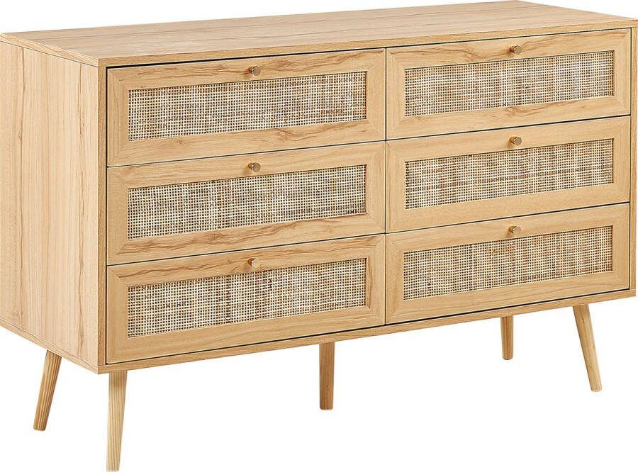 Beliani PEROTE Commode 6 Lades Lichte houtkleur Rotan