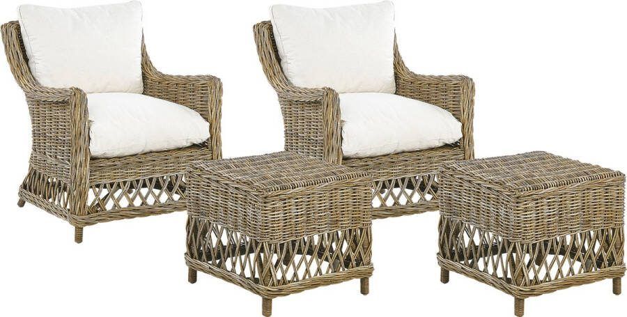 Beliani RIBOLLA Tuinstoel set van 2 Beige Rotan