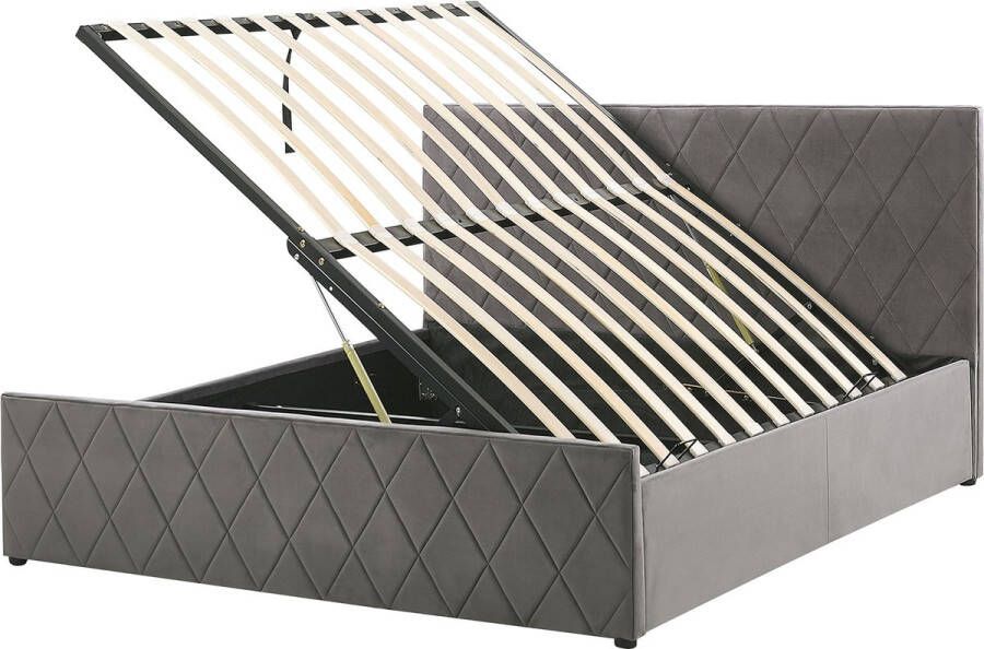 Beliani -ROCHEFORT -Bed met opbergruimte-Grijs-140 x 200 cm-Fluweel