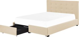 Beliani ROCHELLE Bed with Storage Beige Polyester