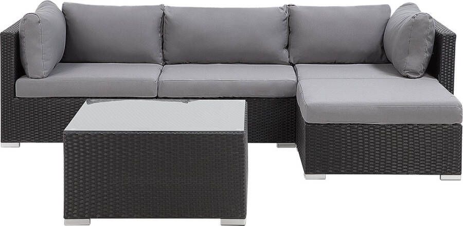 Beliani SANO Loungeset voor 4 Zwart PE rotan