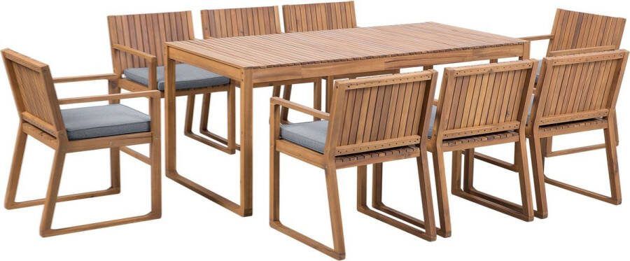 Beliani SASSARI Tuinset voor 8 Lichte houtkleur Blauw Acaciahout