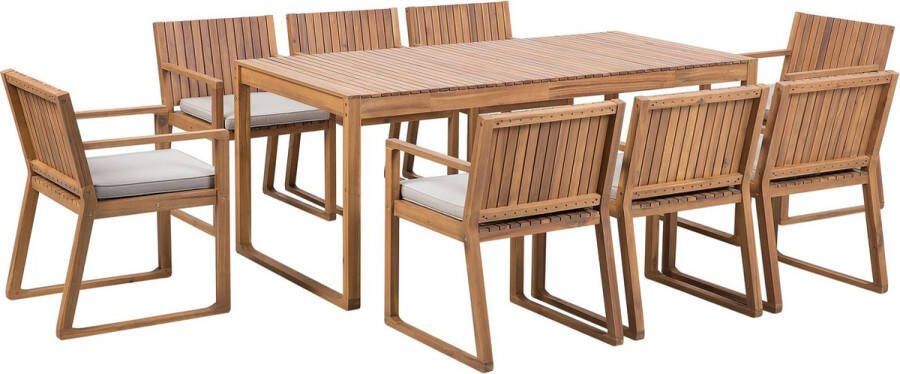 Beliani SASSARI Tuinset voor 8 Lichte houtkleur Taupe Acaciahout