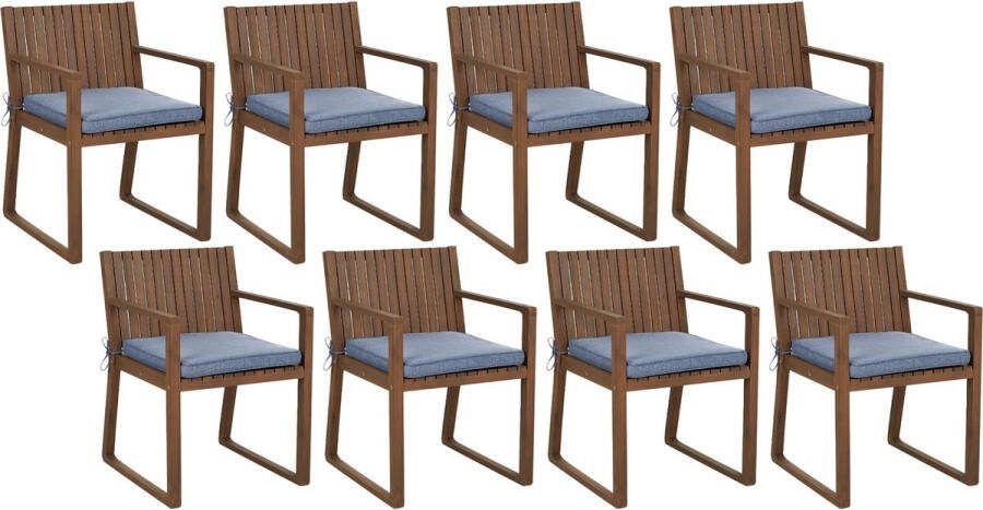 Beliani SASSARI Tuinstoel set van 8 Donkerhout Blauw Acaciahout