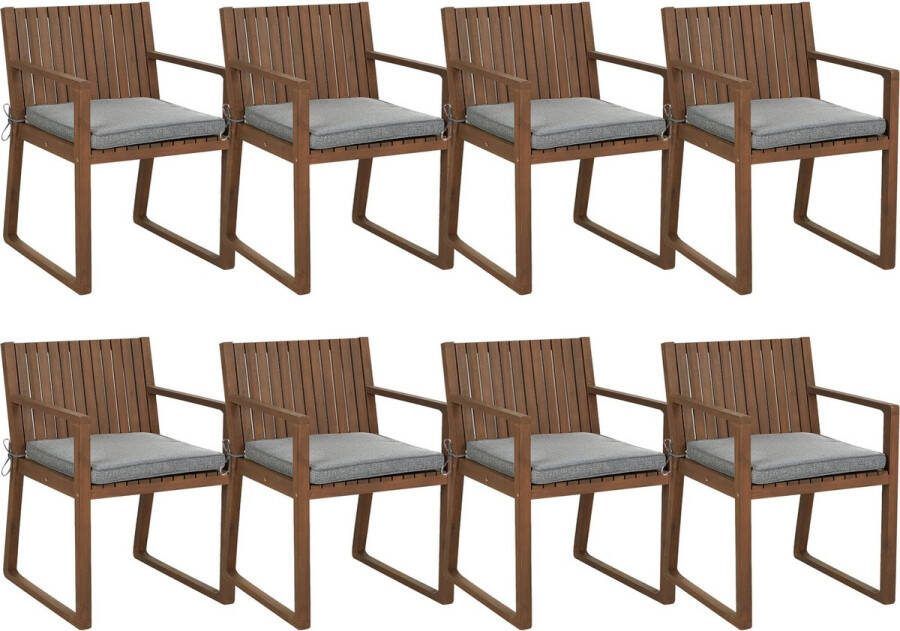 Beliani SASSARI Tuinstoel set van 8 Donkerhout Grijs Acaciahout