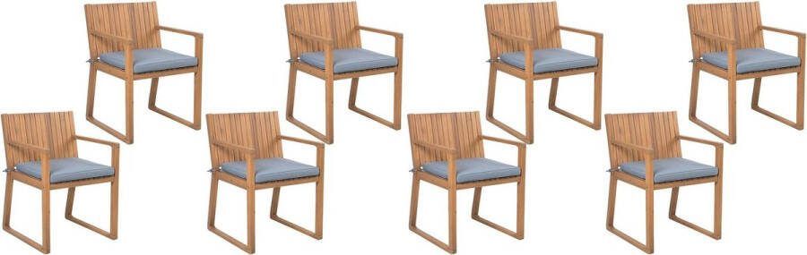 Beliani SASSARI Tuinstoel set van 8 Lichte houtkleur Blauw Acaciahout