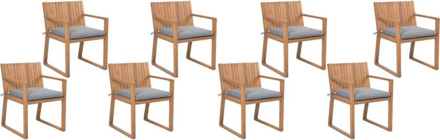 Beliani SASSARI Set of 8 Chairs with Cushions Lichte houtkleur Acaciahout