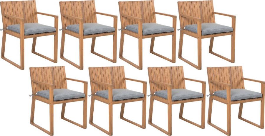 Beliani SASSARI Set of 8 Chairs with Cushions Lichte houtkleur Acaciahout