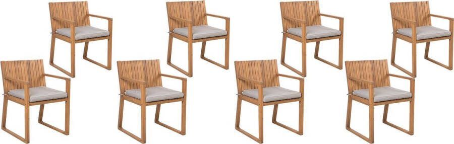 Beliani SASSARI Tuinstoel set van 8 Lichte houtkleur Taupe Acaciahout