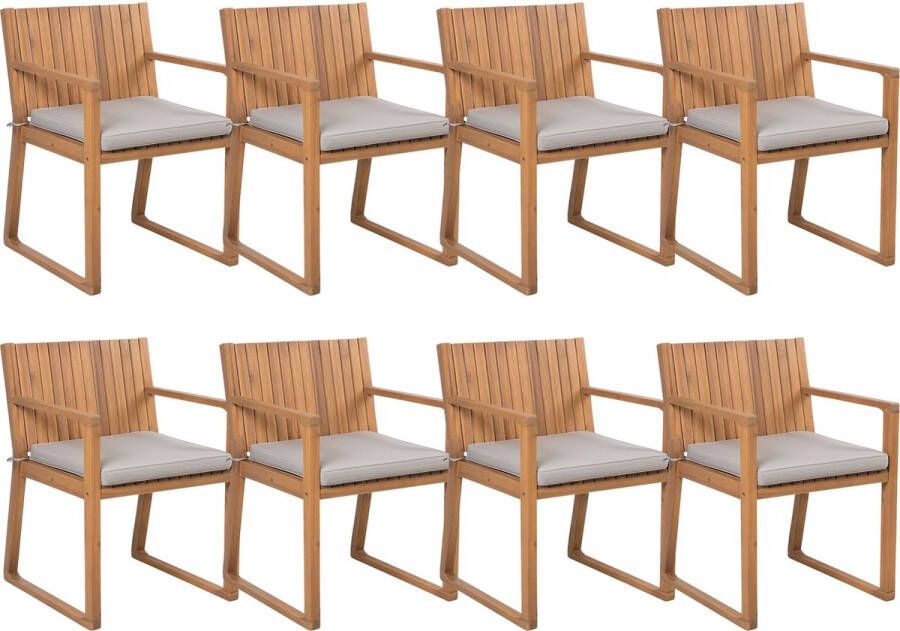 Beliani SASSARI Set of 8 Chairs with Cushions Lichte houtkleur Acaciahout