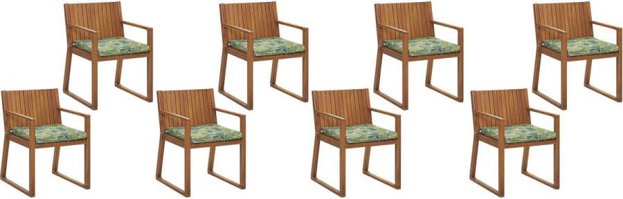 Beliani SASSARI Set of 8 Chairs with Cushions Lichte houtkleur Acaciahout