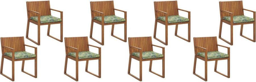 Beliani SASSARI Tuinstoel set van 8 Lichthout Blauw Wit Acaciahout
