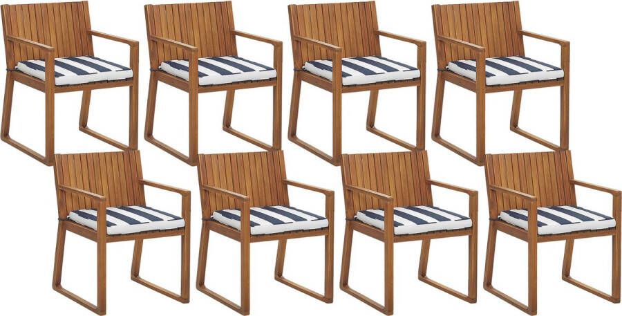 Beliani SASSARI Set of 8 Chairs with Cushions Lichte houtkleur Acaciahout