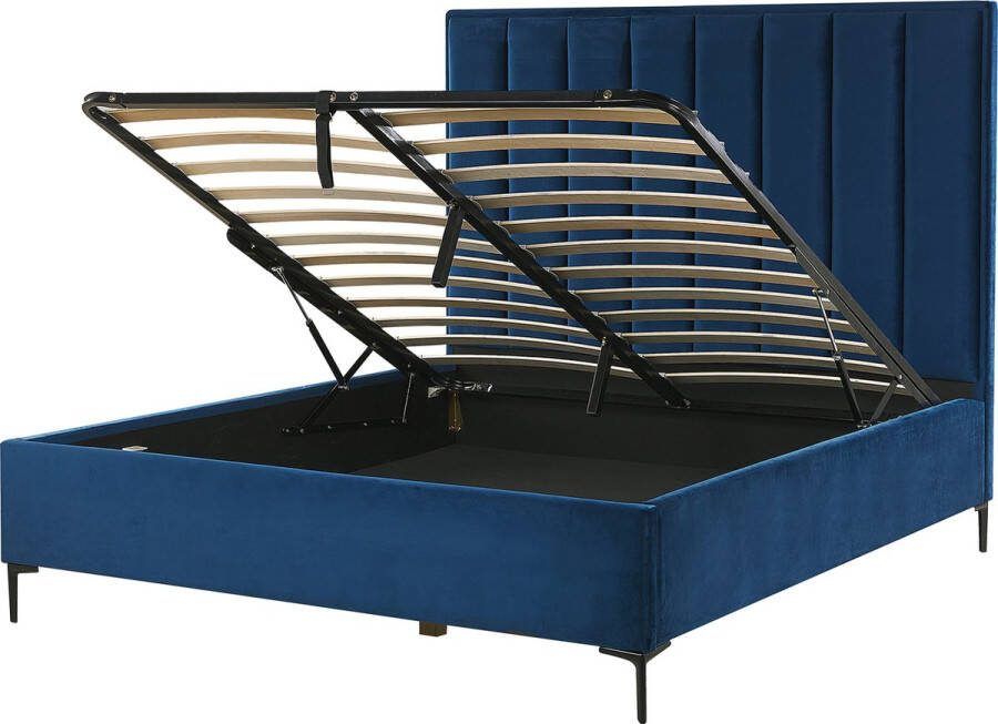 Beliani -SEZANNE -Bed met opbergruimte-Blauw-140 x 200 cm-Fluweel