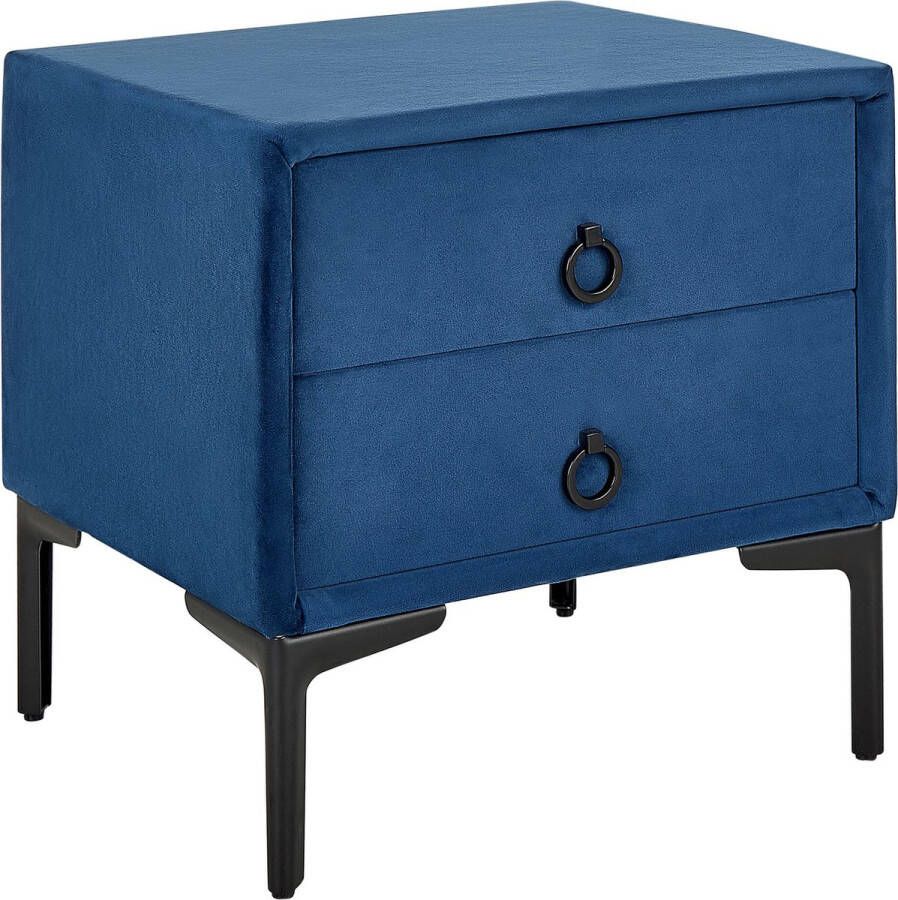 Beliani SEZANNE Nachtkastje Blauw Fluweel