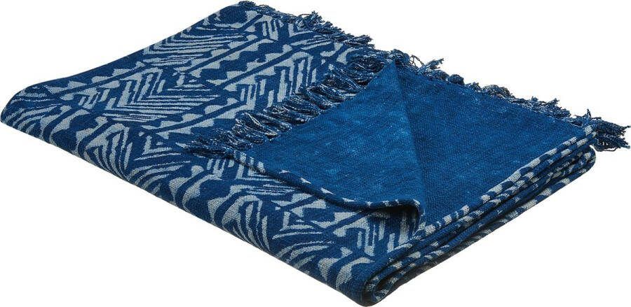 Beliani SHIVPURI Plaid Blauw 130 x 180 cm Katoen