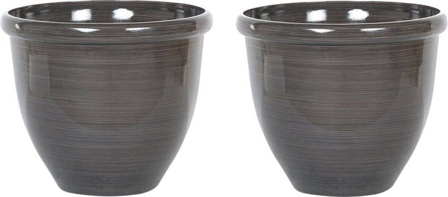 Beliani TESALIA Bloempot set van 2 Bruin 40 cm Polyresin