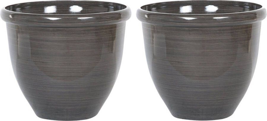 Beliani TESALIA Bloempot set van 2 Bruin 49 cm Polyresin