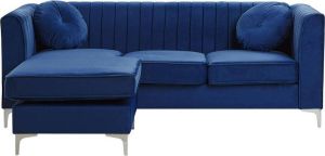 Beliani TIMRA Corner Sofa Blauw Fluweel