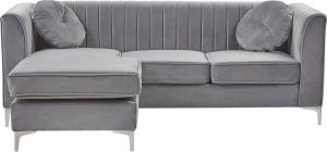 Beliani TIMRA Corner Sofa Grijs Fluweel