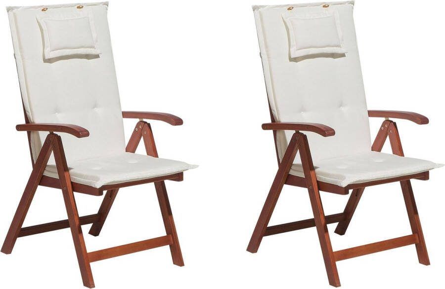 Beliani TOSCANA Tuinstoel set van 2 Donkere houtkleur Wit Acaciahout