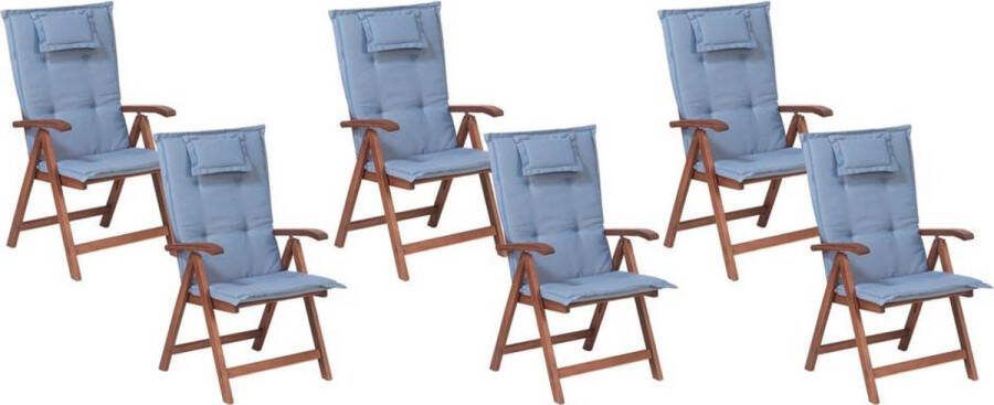 Beliani TOSCANA Tuinstoel set van 6 Donkere houtkleur Blauw Acaciahout