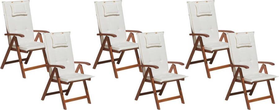 Beliani TOSCANA Tuinstoel set van 6 Donkerhout Cremewit Acaciahout