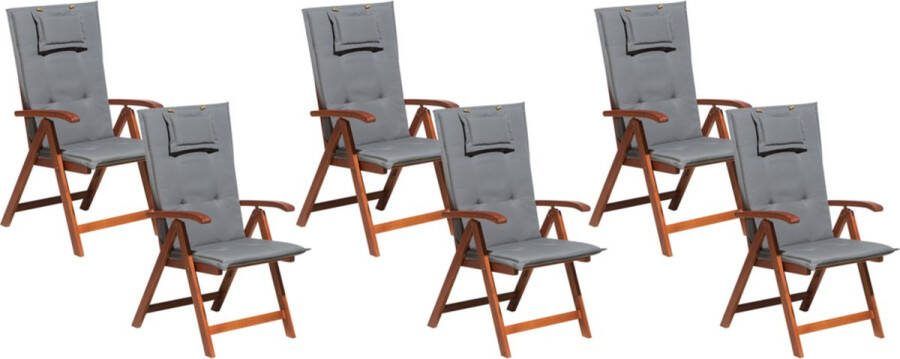 Beliani TOSCANA Tuinstoel set van 6 Donkerhout Grafietgrijs Acaciahout