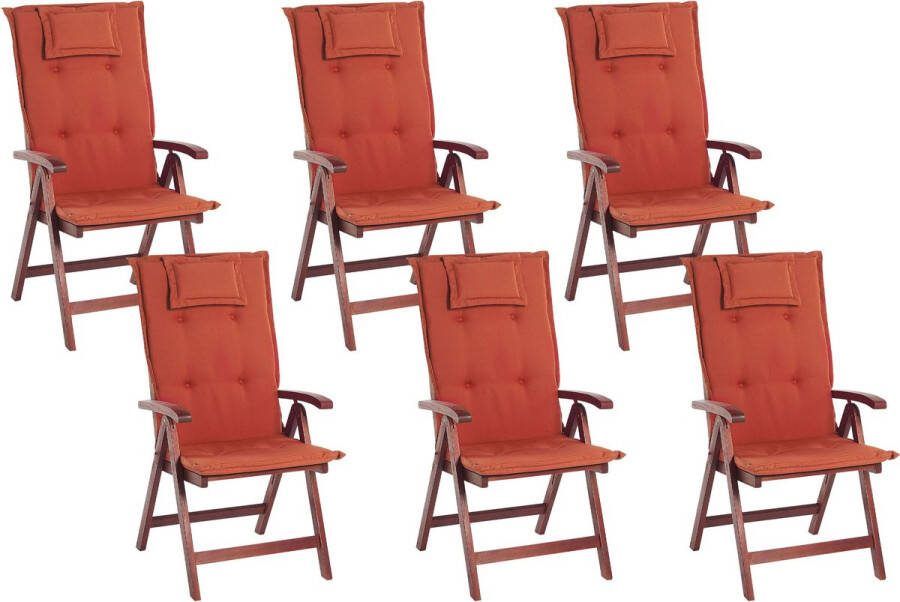 Beliani TOSCANA Tuinstoel set van 6 Donkerhout Terracotta Acaciahout