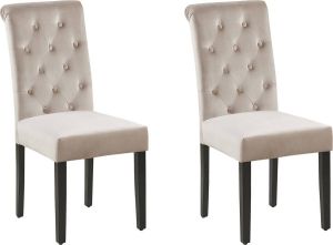 Beliani VELVA Eetkamerstoel set van 2 beige fluweel