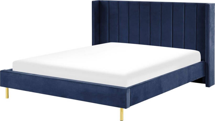 Beliani VILLETTE Tweepersoonsbed Blauw 180 x 200 cm Fluweel