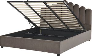 Beliani VINCENNES Bed with Storage Beige Fluweel