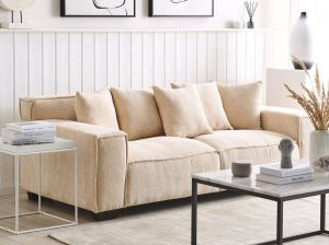 Beliani VISKAN Three Seater Sofa Beige Corduroy