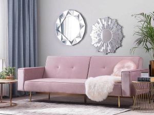 Beliani VISNES Slaapbank 3-zits roze Fluweel